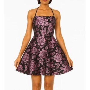 B Darlin Size 11/12 Lace-Up Floral Jacquard Mini Dress Crisscross Back Tie